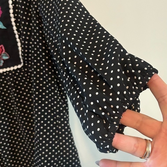 Savanna Jane Black Polka dot Embroidered Floral Bohemian Plus Top Blouse Size 3X - Picture 5 of 8